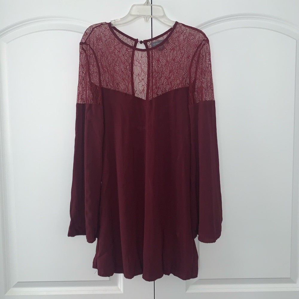 Burgundy bell sleeve dress